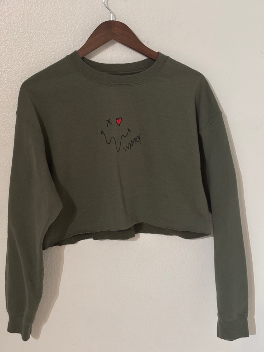Women's Olive Cropped Crewneck Sweatshirt - L.L.Studios